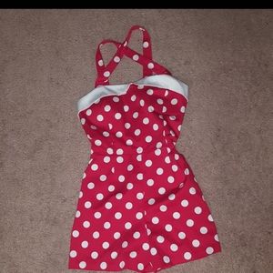 Red and white pinup romper polka dot 50s style